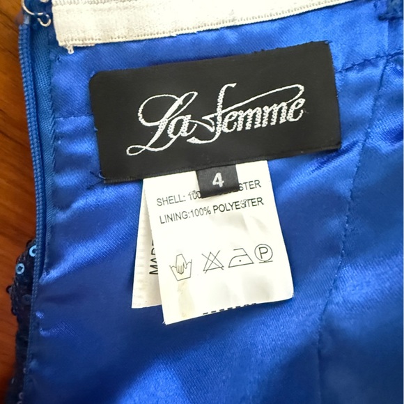 La Femme Blue Sequin Ruched Strapless Cocktail Dress sz 4 - Picture 7 of 10